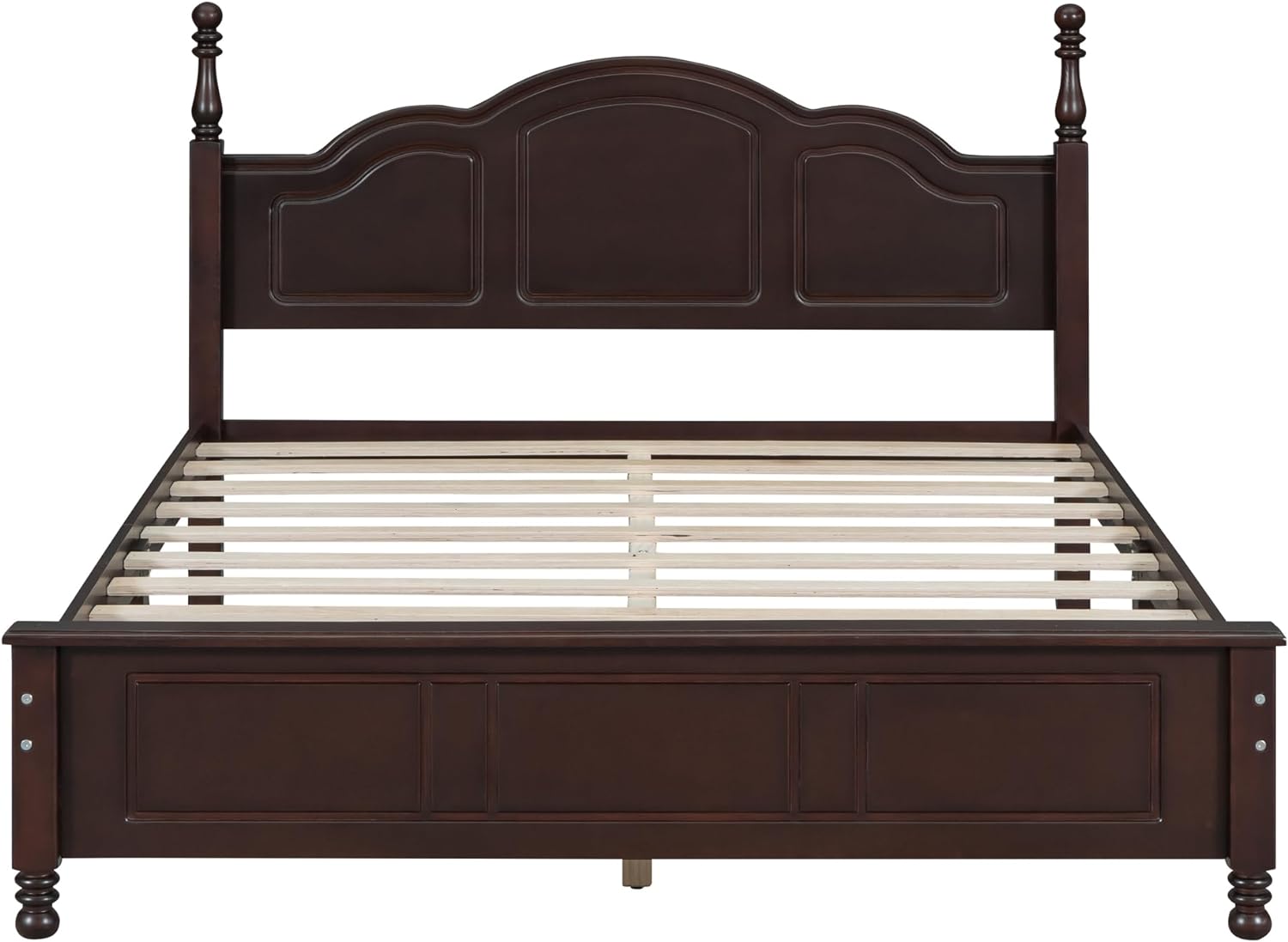 3-Pieces Bedroom Sets, Queen Size Retro Wood Platform Bed with Sense of Design Headboard, Wood Platform Bed Frame with 2 Nightstands for Kids Teens Adults Bedroom Furniture(Dark Walnut-04, Queen)