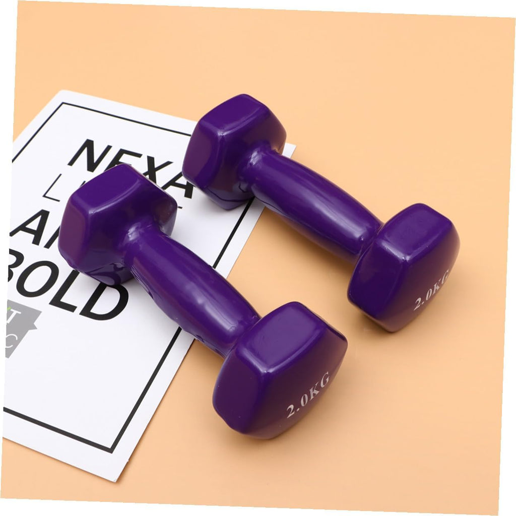 Mikinona 2PCS Non-slip Plastic Dipped Cast Iron Dumbbells Each Unisex Fitness Hand Weights for Gym Workouts Strength Training and Muscle Toning Purple