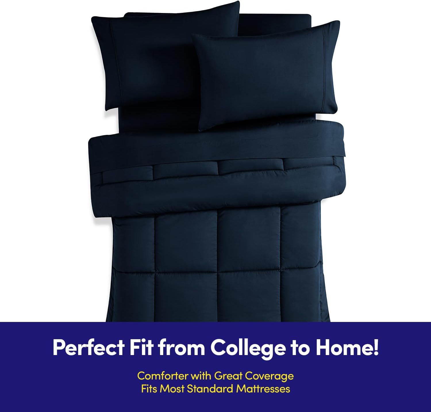 Sweet Home Collection Dorm Room Essentials College Bedding Comforter Set 5 Piece Twin XL Size Bed in a Bag for College Students Boys and Girls, Twin XL, Navy Blue (Pack of 4)