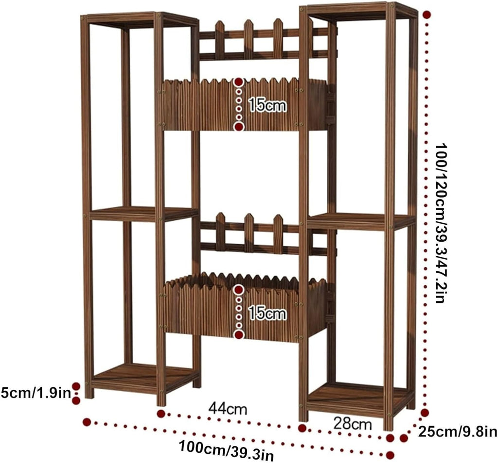 Potting Bench Table,Garden Potting Table, Plant Pot Stand Multiple Flower Display Stands Planter Rack Shelves for Corner Balcony Window Patio Living Room (Color : Brown, Size : 100x25x100cm)