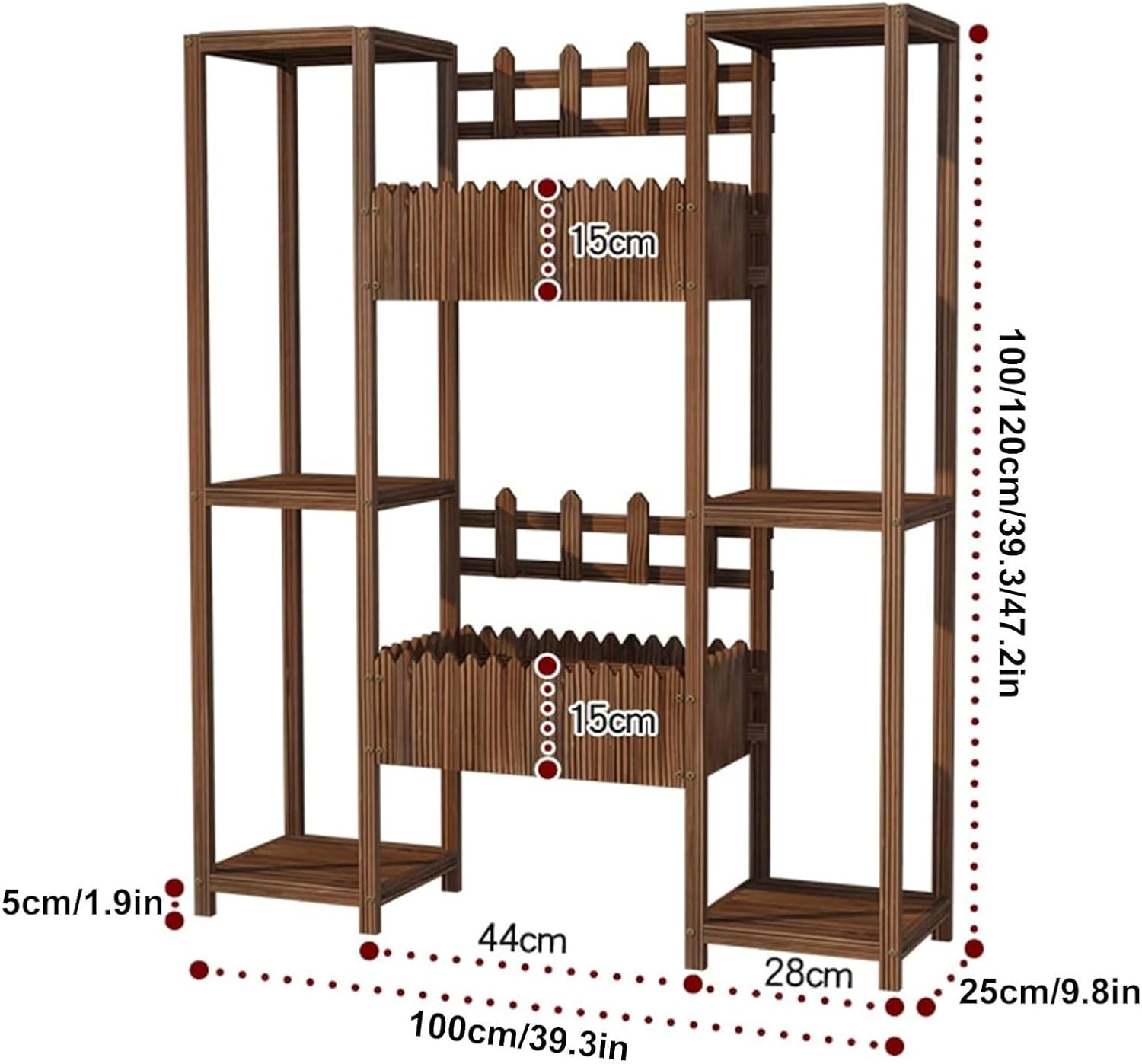 Potting Bench Table,Garden Potting Table, Plant Pot Stand Multiple Flower Display Stands Planter Rack Shelves for Corner Balcony Window Patio Living Room (Color : Brown, Size : 100x25x100cm)