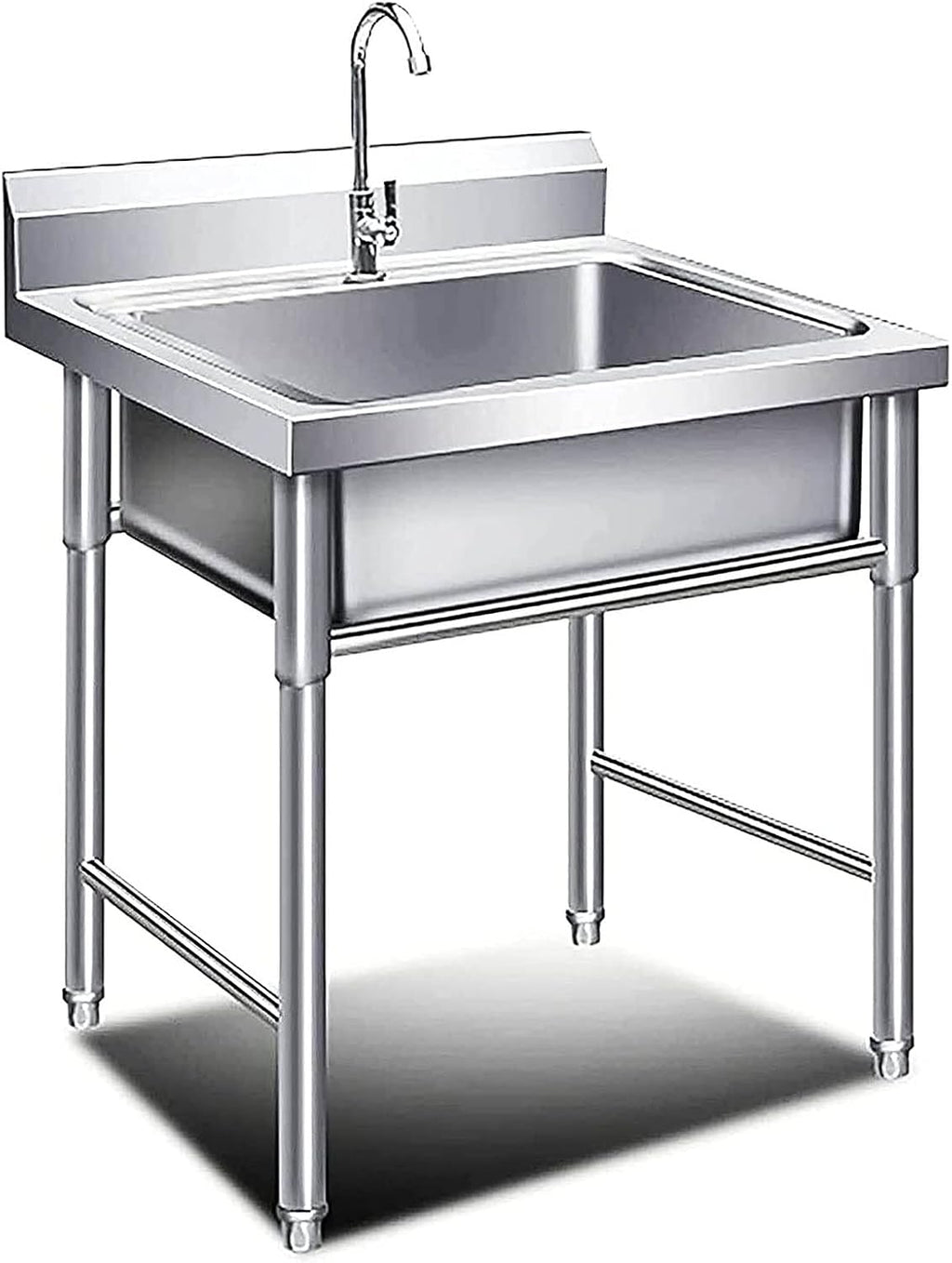 Commercial Sink, Stainless Utility Restaurant Sink,Industrial Sinks Free Standing Utility Sinks with Stands and Workbench for Garage Restaurant Kitchen Outdoor(60 * 60 * 80cm)