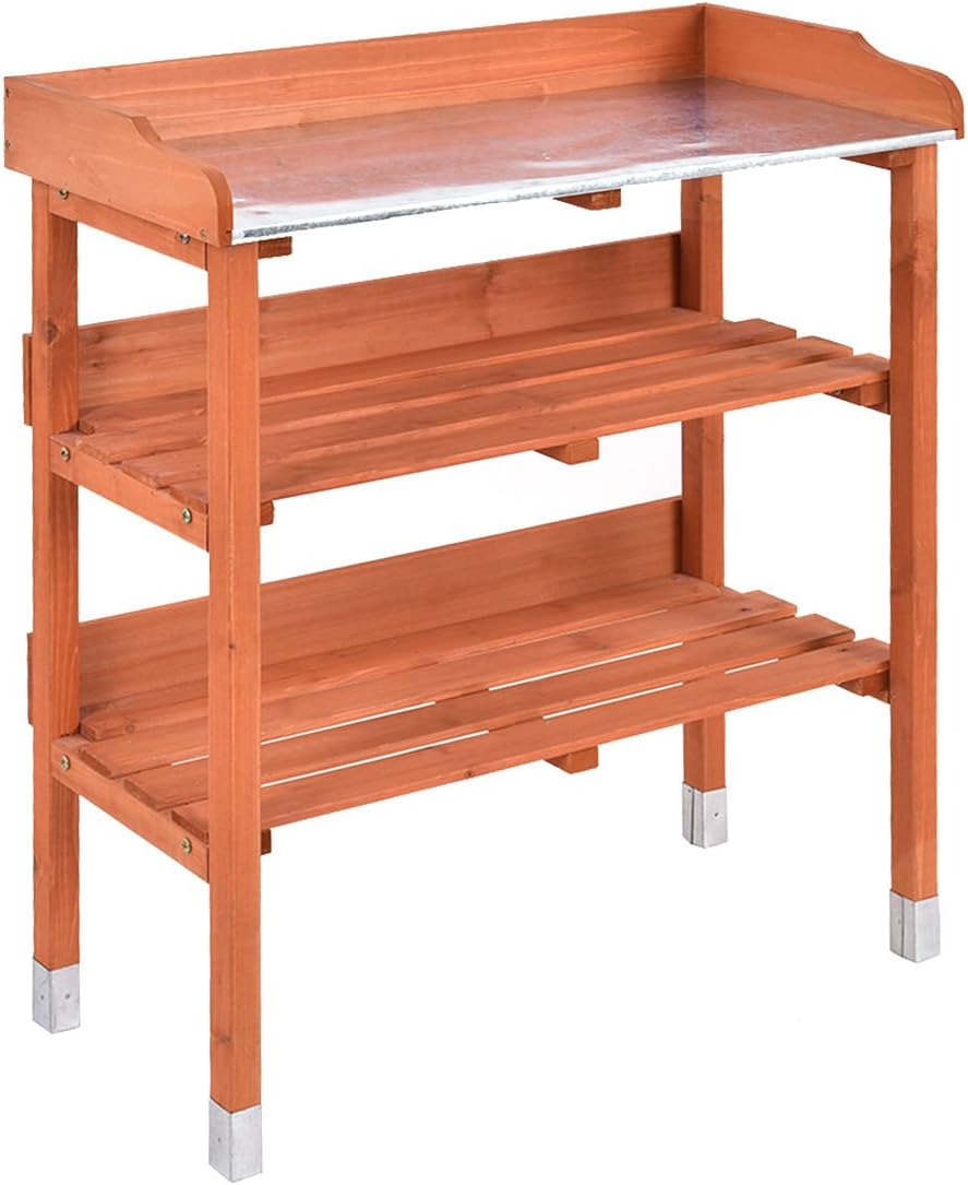 New Outdoor Garden Wooden Potting Bench Work Station Table Tool Storage Shelf W/Hook