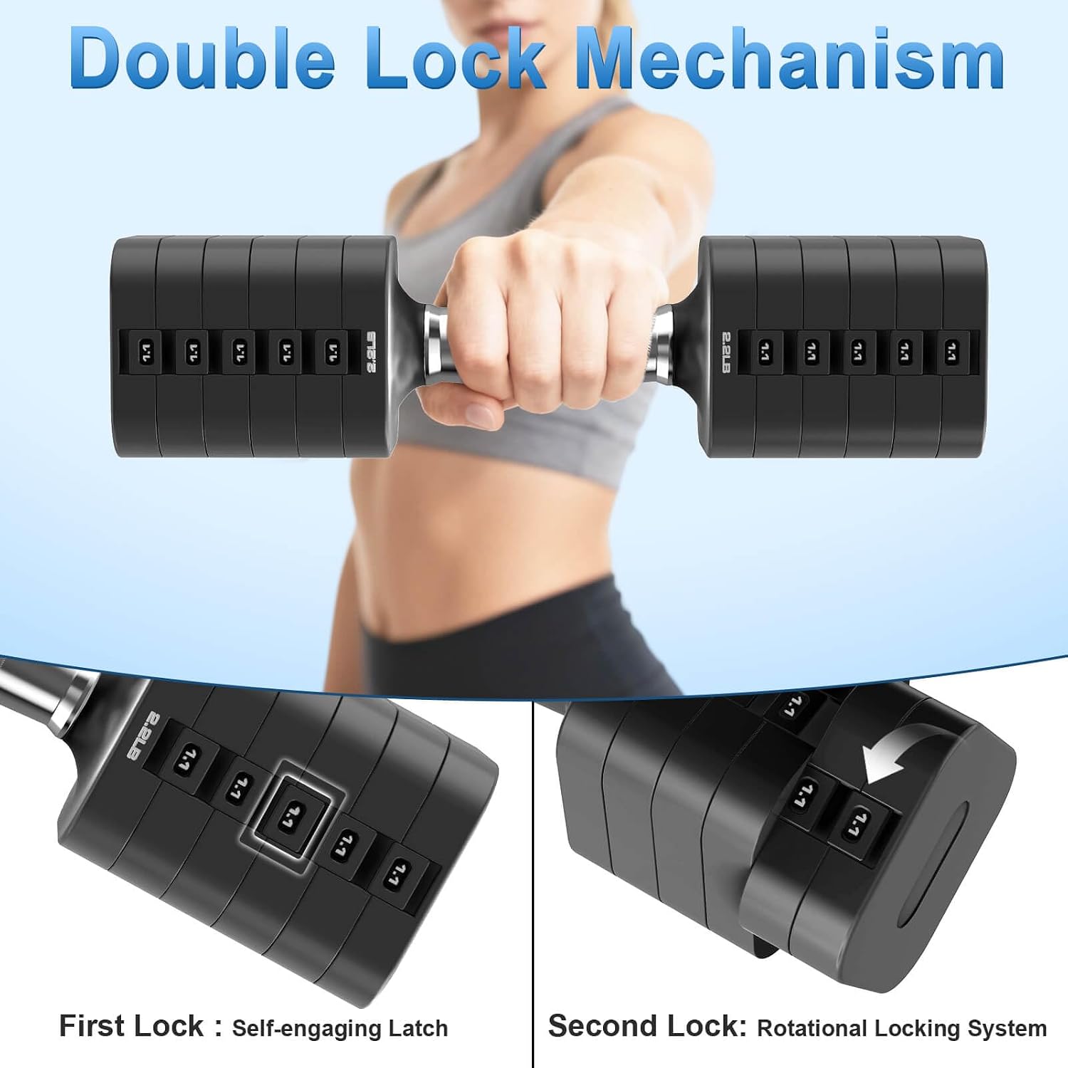 Hezeyferg 30.8LB Adjustable Dumbbell Set, Each Adjustable Weight Dumbbell with 6 Levels 4.4/6.6/8.8/11/13.2/15.4lb, Hand Weights Set for Men/Women Home Gym Exercise Workout