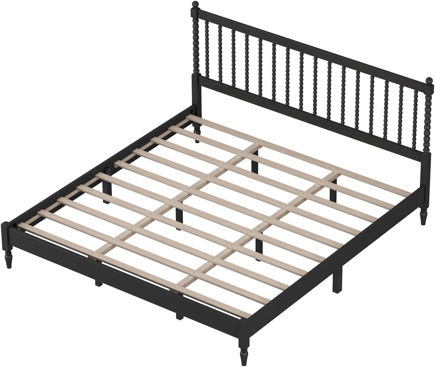3 Pieces Bedroom Sets King Size Wood Platform Bed with Gourd Shaped Headboard with 2 Nightstands,Antique Black