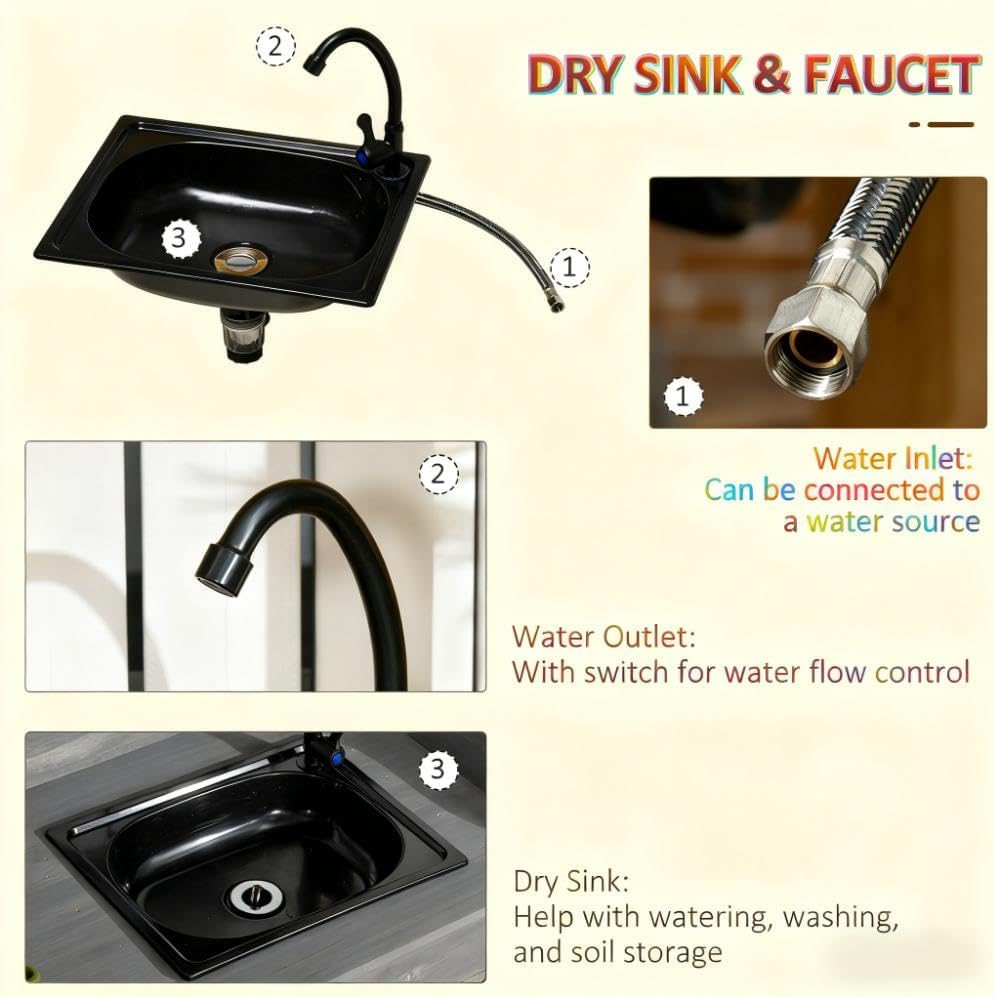 Outdoor Work Bench Table,Potting Bench Table with Sink,with Storage Cabinet,Hooks,Removable Sink,Faucet and Drawer