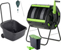 Amazon Exclusive Combo - 48 Gallon Compost Tumbler with Compost Cart, 9 Liter Compost bin, 3 Rolls of Corn Bags and Plant Caddy