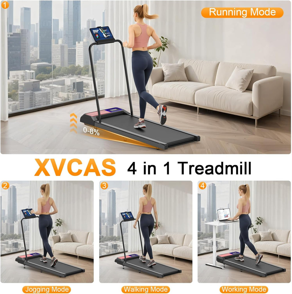Walking Treadmill Pad with Handle Bar, Silent Fitness Equipment, Treadmill with 4-in-1 Modes, Easy Assembly, Portable Home Gym Equipment