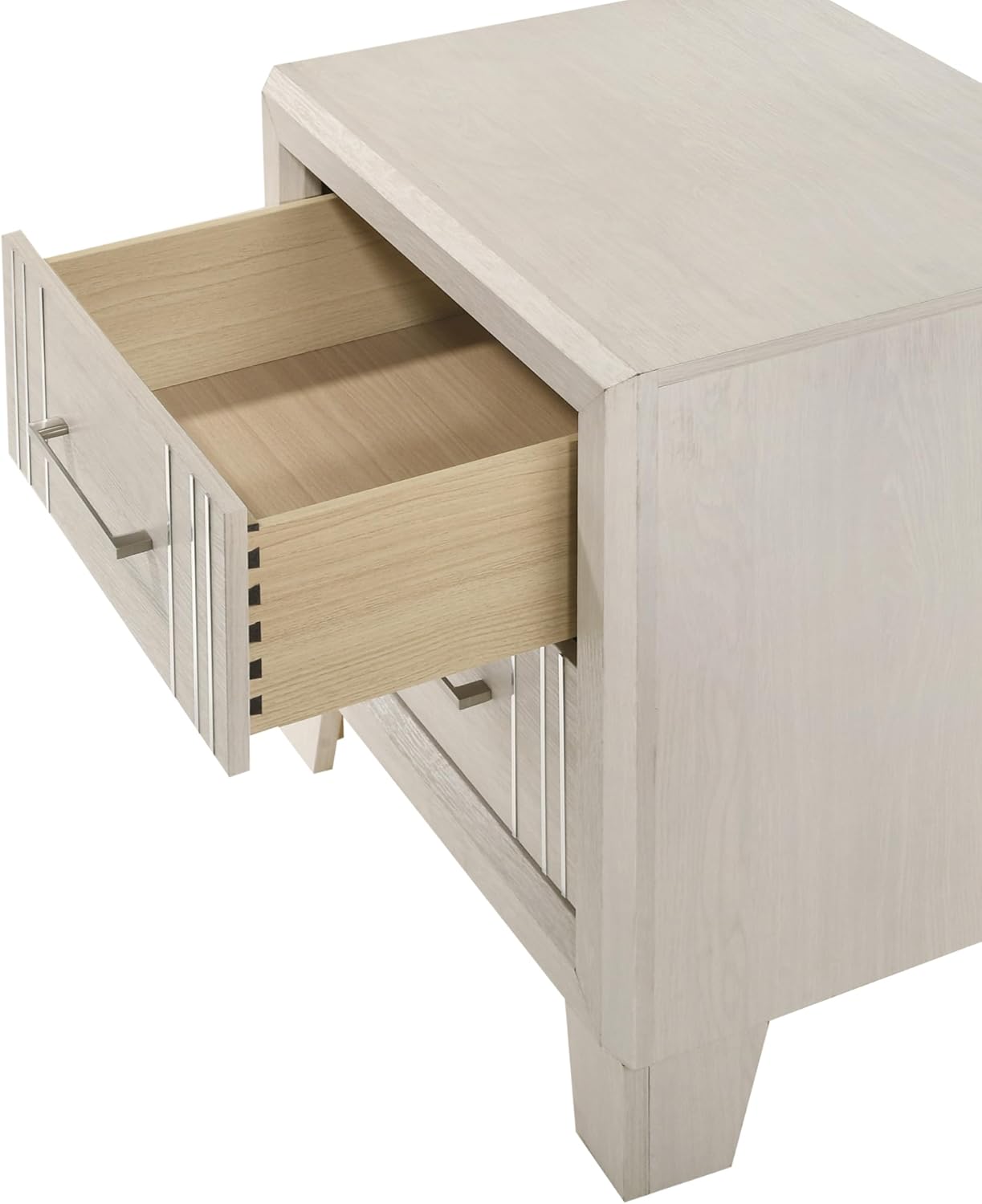 Beautiful Lustrous White Cream Finish Full Size Panel Bed Wooden 5pc Bedroom Set