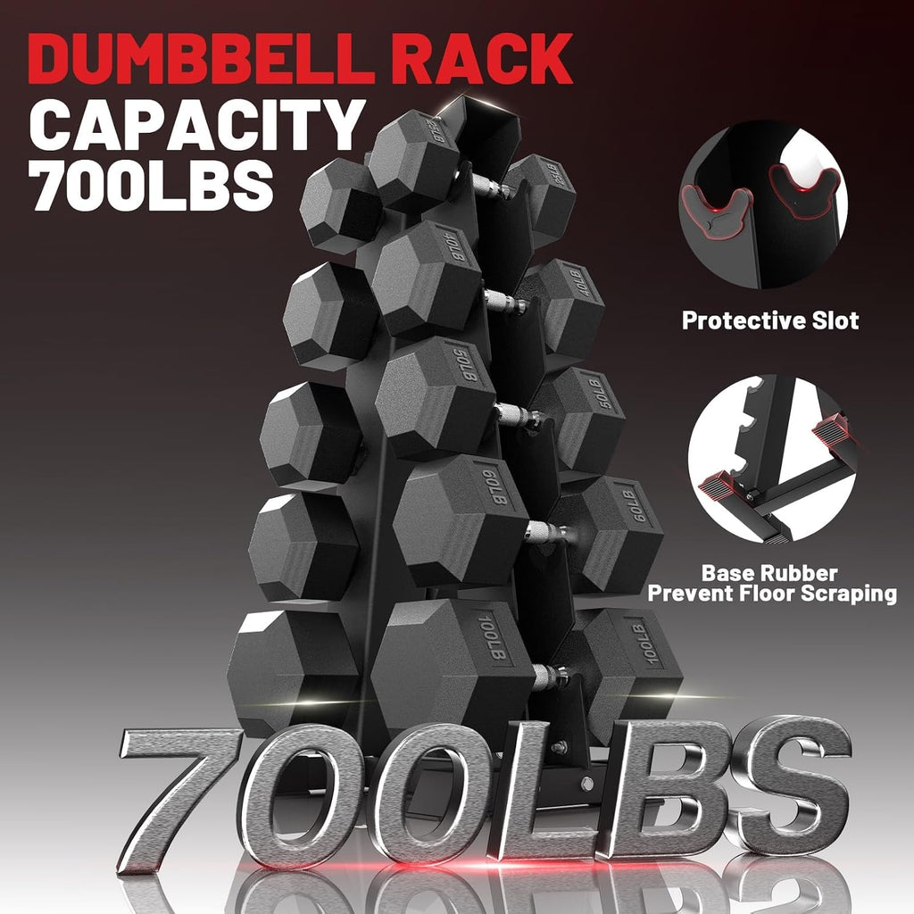 PAPABABE Hex Dumbbell Set with Rack, 85-560lb Rubber Encased Dumbbell Free Weights Dumbbells Set with Storage Rack, Hand Weights Set for Strength Training
