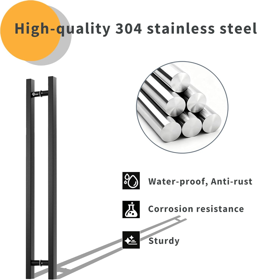 TOGU TG-6019 71 inches Solid Standoffs Heavy-Duty Commercial Grade-304 Stainless Steel Push Pull Door Handle/Barn Door Pull Handle/Glass Pulls, Matte Black Finish