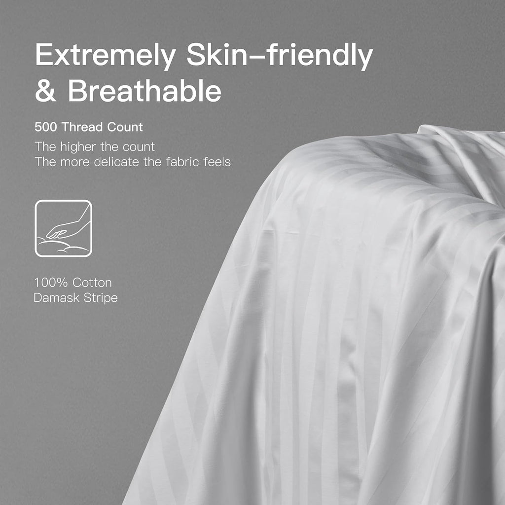 Hotel Grand Goose Down Comforter Duvet Insert King - Made in USA，Ultra Soft Striped Pattern Cotton Cover Fabric Fluffy， Hypoallergenic，500 Thread Count，650 Fill Power，All Season Warmth 106x90 Inches
