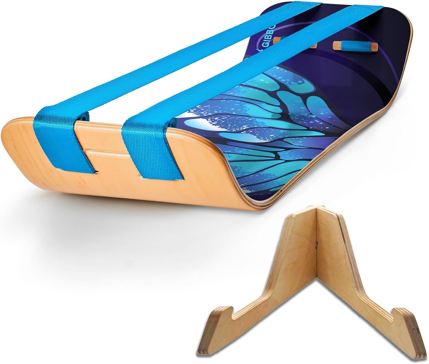 GIBBON SlackBoard Plus & Stand - 2-in-1 Slackline Balance Board for Adults - Workout Equipment Home Gym Training - Wooden Balance Trainer, Standing Desk Exercise, Yoga, Agility, Pilates, Core, Fitness