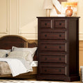 VVFLU Farmhouse 6 Drawer Dresser, 48' Tall Dresser Chest of Drawers with Natural Texture & Metal Handles, Storage Dressers Organizer for Bedroom, Living Room, Hallway, Vintage Design (Cherry)