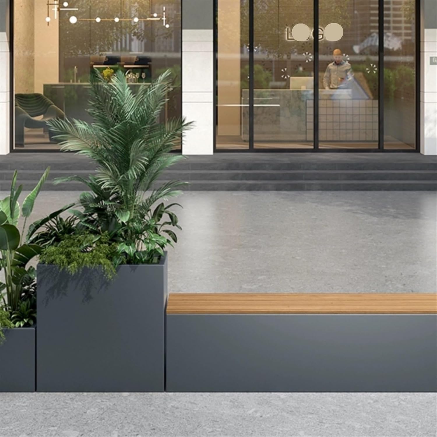 Bench with Planter Box, Outdoor Stainless Steel Raised Garden Bed with Bench DIY Assembly Weather-Resistant Planter Boxes for Flowers Fruit Vegetable Garden Bench(L200cm*D40cm*H60cm)