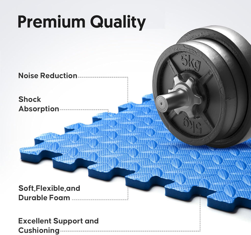 36 Pack Home Gym Mat, Puzzle Exercise Mat, EVA Interlocking Foam Floor Tiles for Home Workout Equipment and Kids' Play Areas -, 24 in x 24 in x ½ in, Blue 36 Tiles
