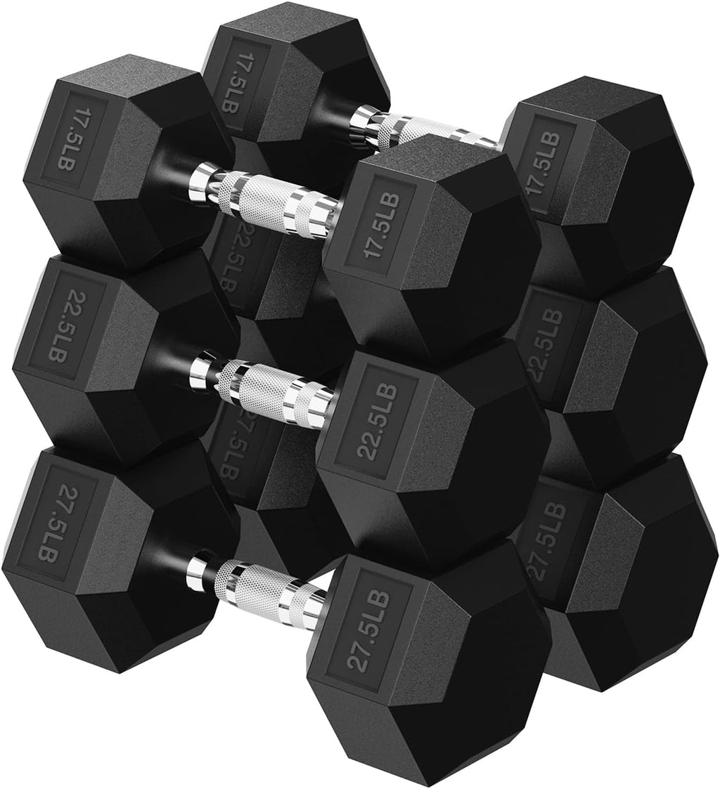 HANDBODE Hex Dumbbell 45-640 lb Set, Rubber Encased Exercise & Fitness Dumbbells for Home Gym, Hand Weights for Strength Training