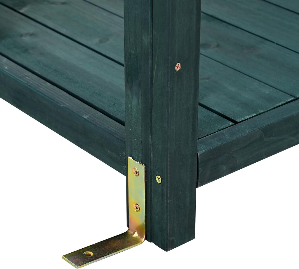 Potting Benches for Outside, Easy Natural Planting Table with Hooks and Storage Shelves 65'' Large Wooden Farmhouse Rustic Outdoor Potting Bench Table for Garden Courtyard Balcony Poolside