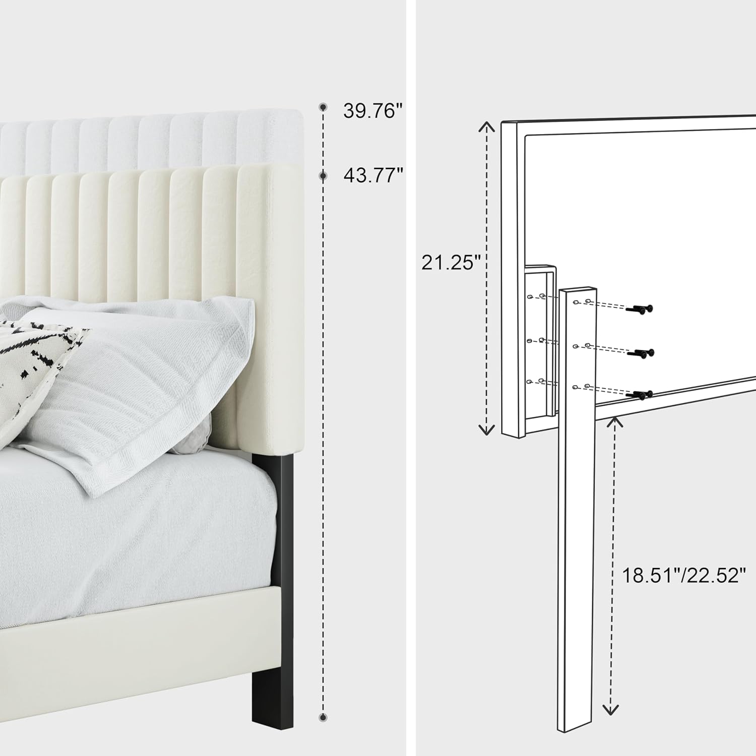 IOILORI Twin Size Bed Frame, Velvet Upholstered Platform Bed with Adjustable Tufted Headboard, Sturdy Frame and Slats, Noiseless, No Box Spring Required, Easy to Assemble, Black