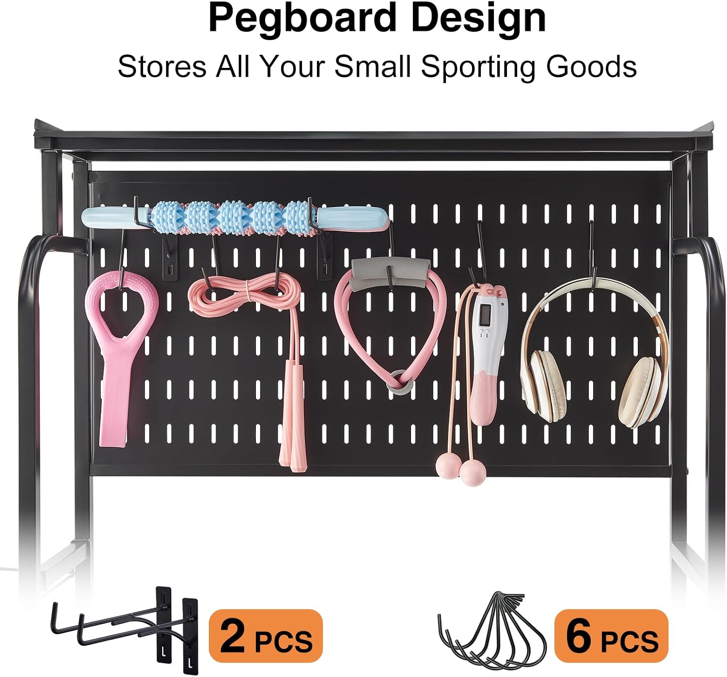 Taller Home Gym Storage Organizer, Yoga Mat Storage Rack with Hanging Board, Exercise Workout Equipment Storage Stand for Home Gym, Dumbbell Holder Kettlebell Rack with Wheels and Hooks