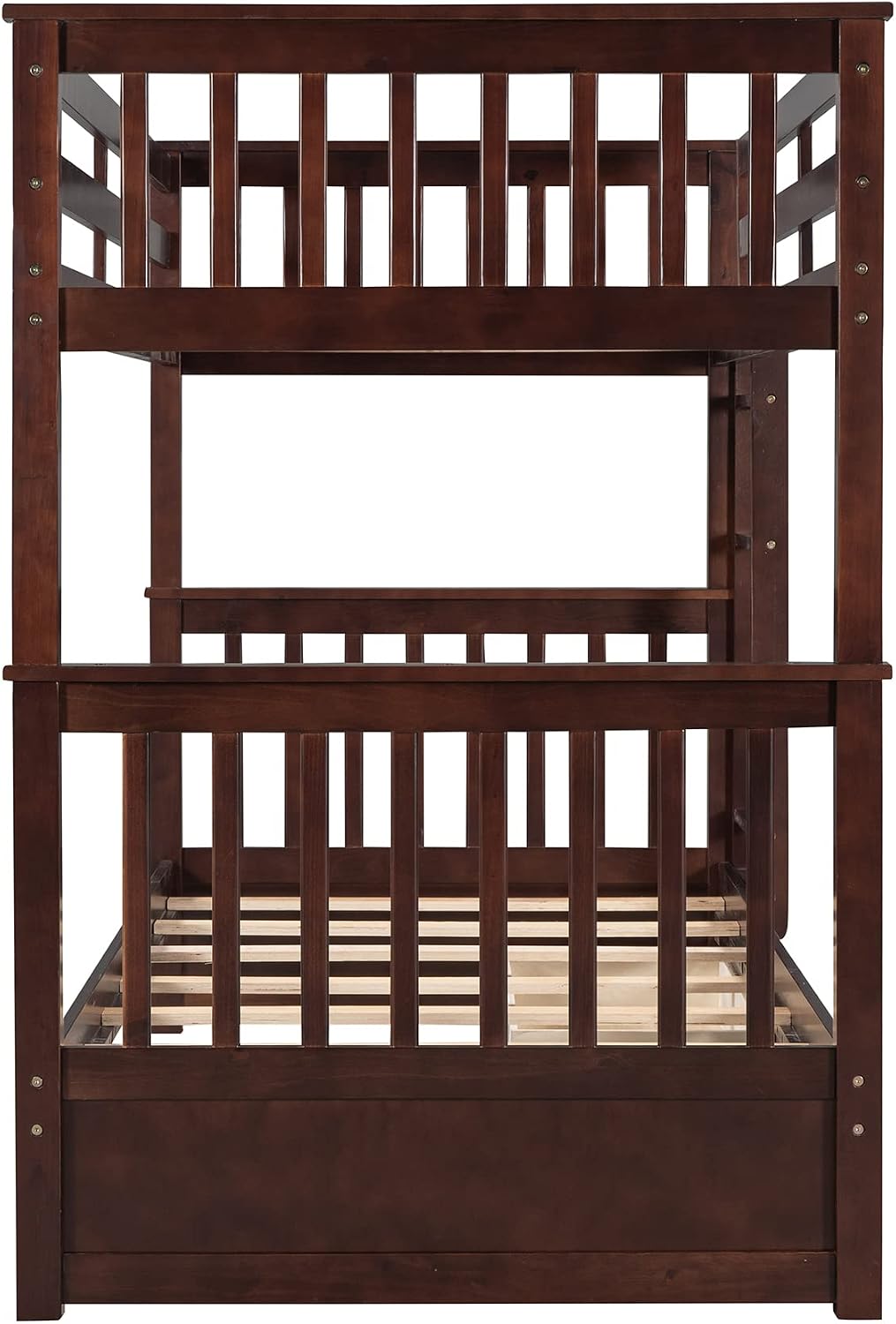 Merax Twin-Over-Twin Bunk Bed with Two Storage Drawers, Solid Wood Twin Size Bunk Bed with Guardrial and Removble Ladder, Can be Converted Into 2 Separate Beds, Espresso
