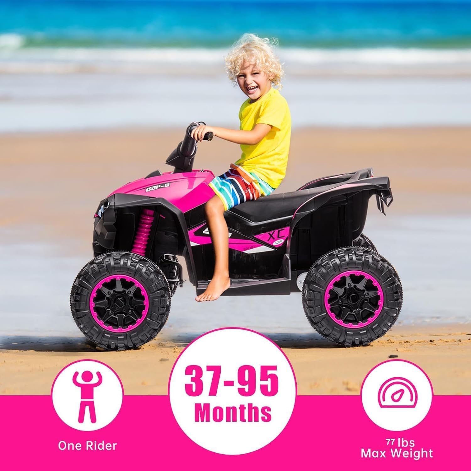 GarveeLife 12V Kids Ride On ATV, 4 Wheeler Electric Vehicle for Kids 3-8 Toddler Battery Powered Toy Car for Boys Girls with Remote Control, LED Lights, Soft Start, Treaded Tires, Music, Pink