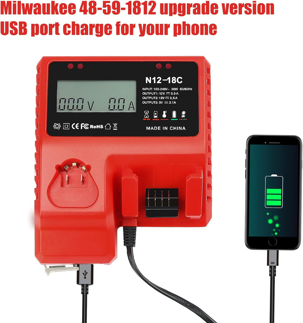YongerTool 2 Pack 18V 9.0 Ah Replacement for Milwaukee M-18 Battery and 1 Charger