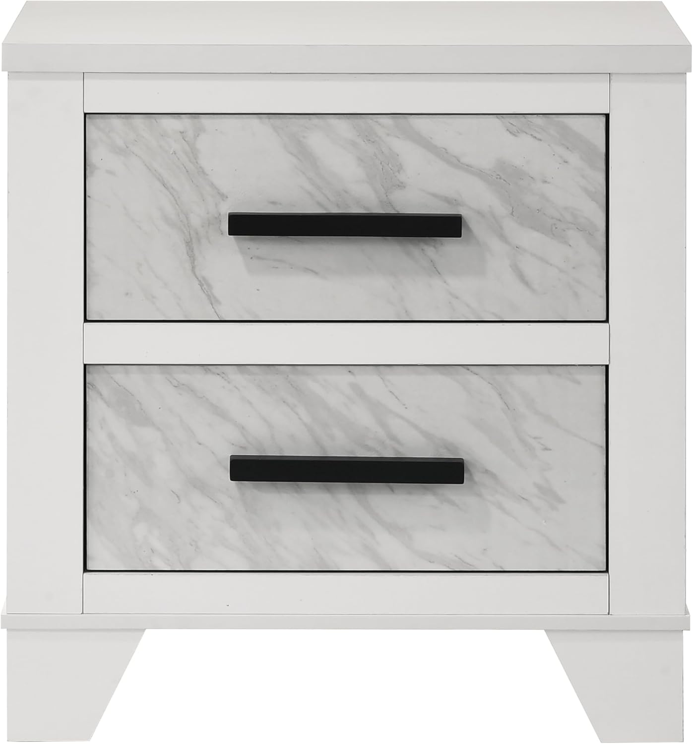 Furniture of America Anton Modern Solid Wood 3-Piece Bedroom Set with Faux Marble Headboard Bed, Metal Center Glide on Nightstands, Box Spring Needed for Bedroom, Guest Room, King, White