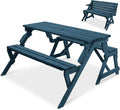 Best Choice Products 2-in-1 Transforming Interchangeable Outdoor Wooden Picnic Table Garden Bench for Backyard, Porch, Patio, Deck w/Umbrella Hole - Harbor Blue
