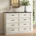 CARPETNAL Farmhouse 8 Drawer Dresser for Bedroom, 55' Wide Modern White Dresser TV Stand with Large Drawers & Bar Handles, Rustic Wood Chest of Drawers for Bedroom, Living Room, Hallway, Entryway.