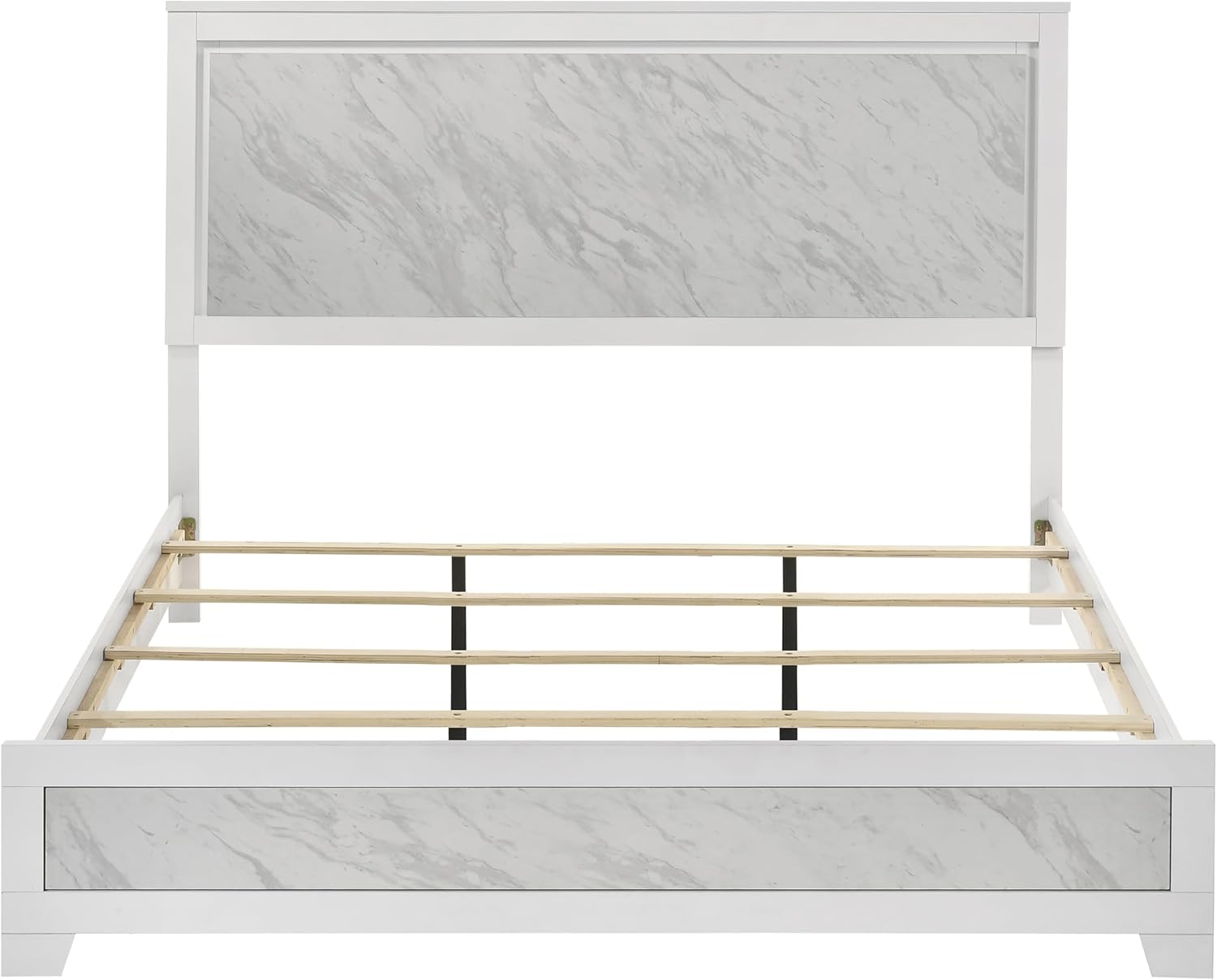 Furniture of America Anton Modern Solid Wood 3-Piece Bedroom Set with Faux Marble Headboard Bed, Metal Center Glide on Nightstands, Box Spring Needed for Bedroom, Guest Room, King, White