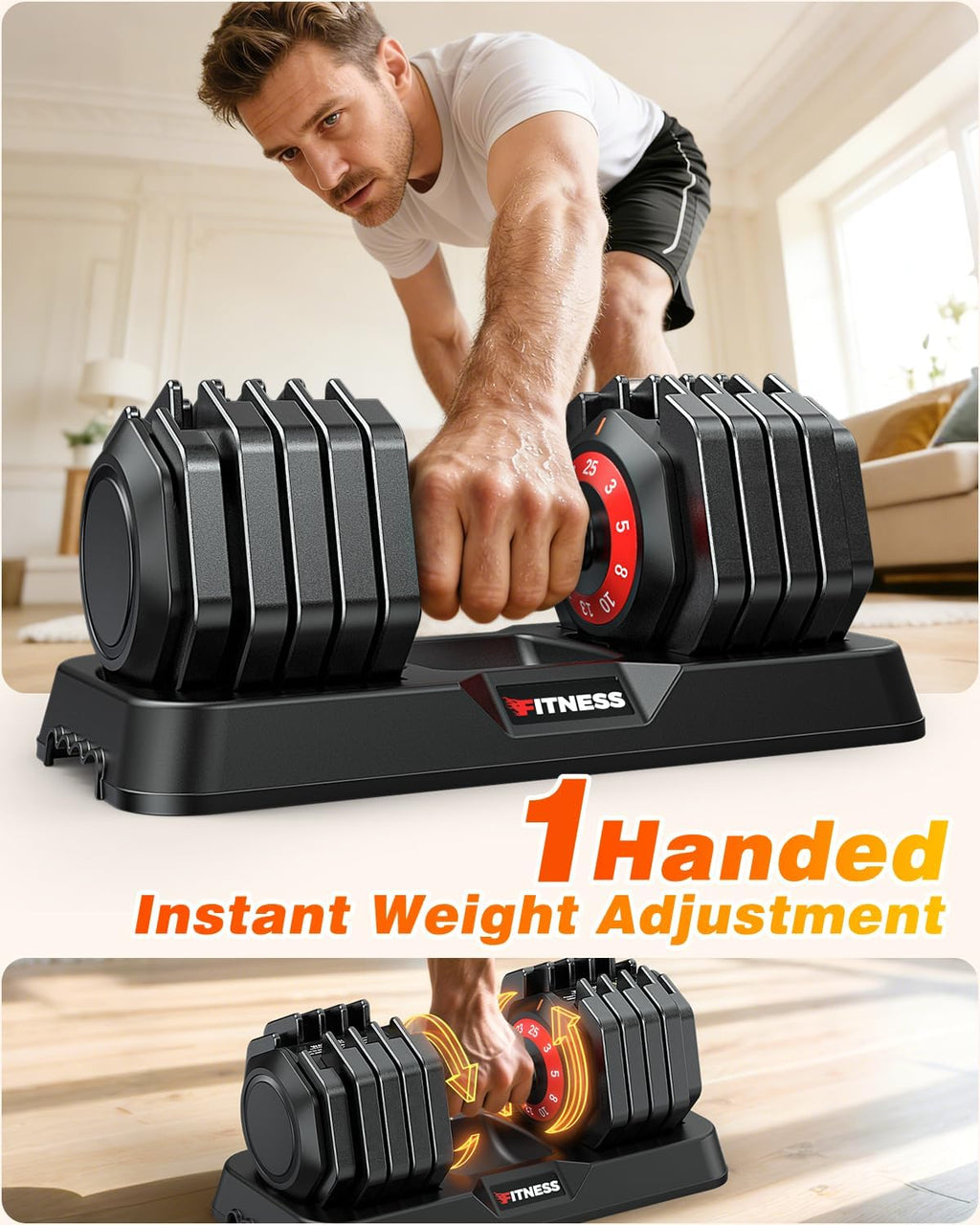 XDDIAS Adjustable Dumbbells Set of 2 for Strength Training, One-Hand Quick Adjust, 25/55/80/90 lbs Options, Anti-Slip Grip Handle, Compact Home Gym Weights for Men Women