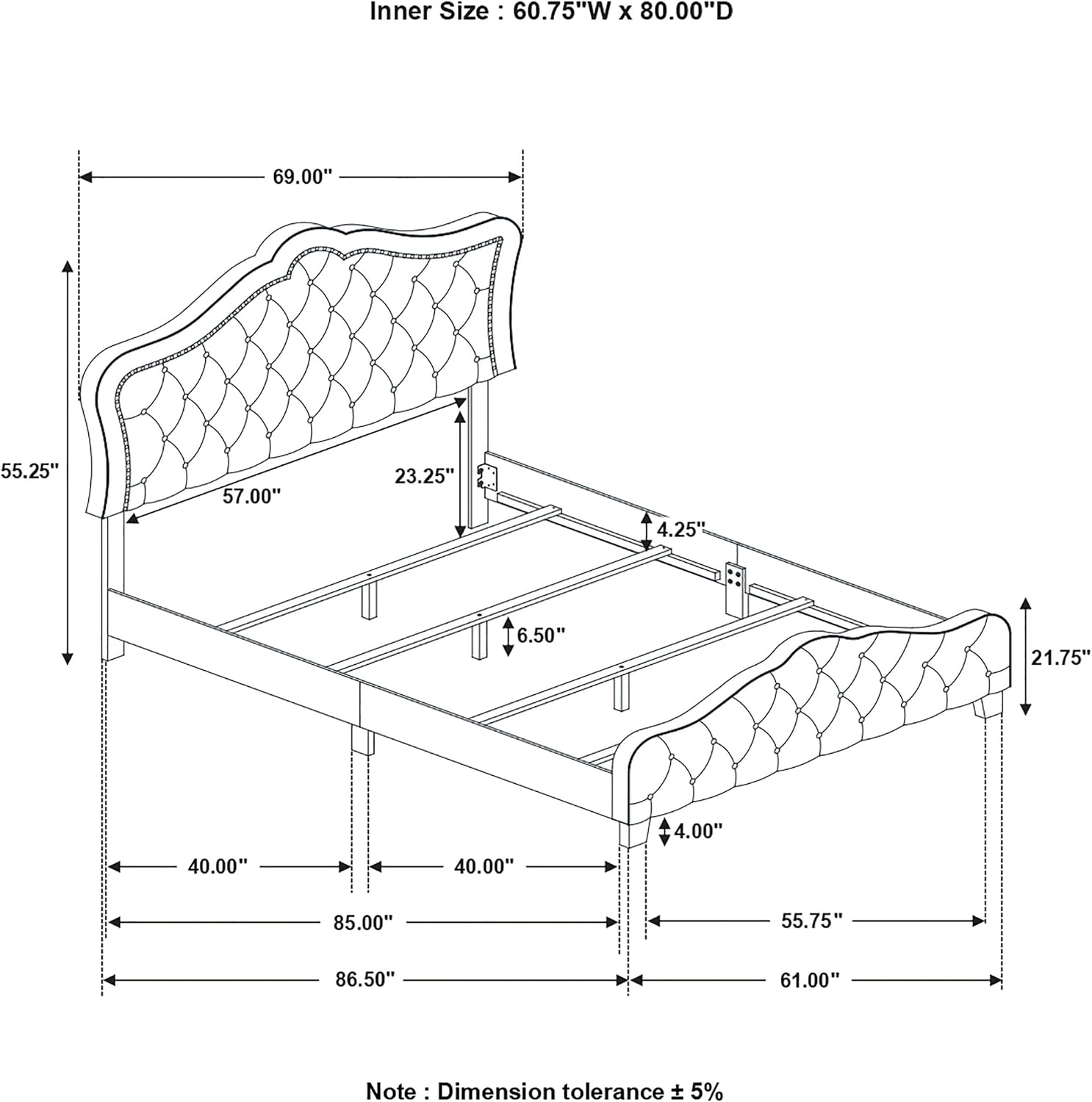 Coaster Home Furnishings - Bella - Wood - Upholstered Panel Bed with Bell Style Headboard, Button Tufting, Chrome Nail Heads and Welt Trim - Bedroom - Queen Size - Gray - 315871Q