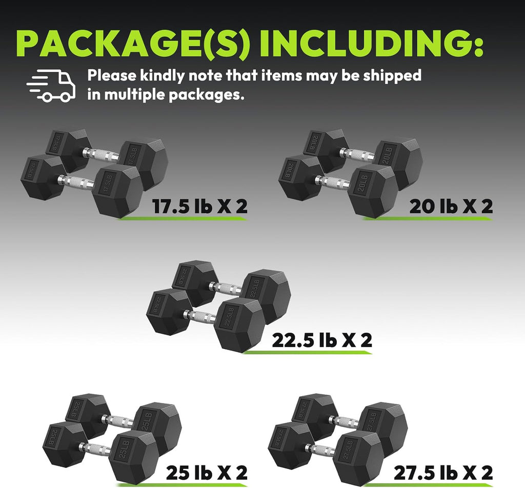 HANDBODE Hex Dumbbell 45-640 lb Set, Rubber Encased Exercise & Fitness Dumbbells for Home Gym, Hand Weights for Strength Training