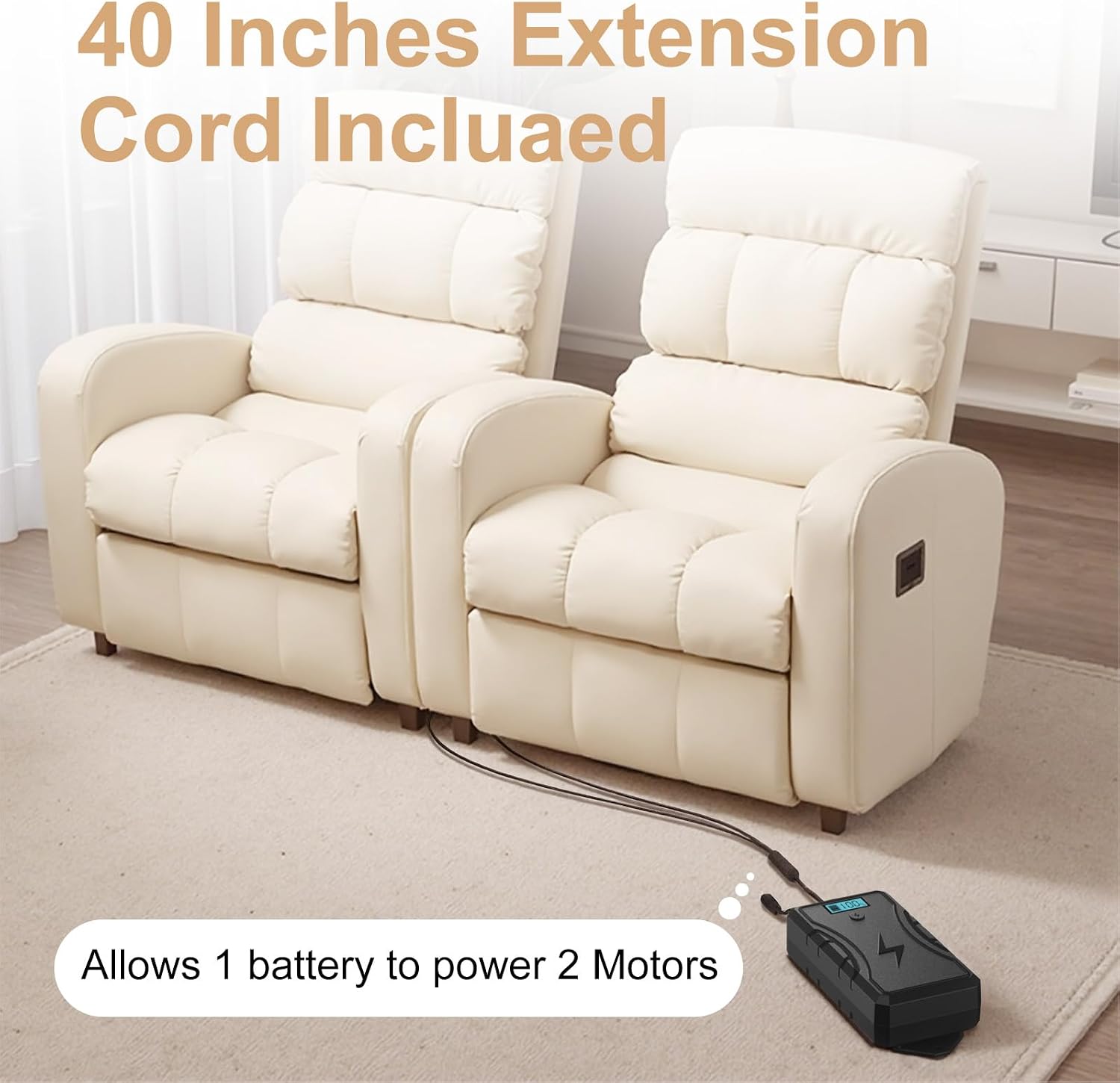 Battery Pack for Reclining Furniture, 2500mAh Universal Recliner Battery Pack Rechargeable with LED Display for Electric Recliner, Sofa, Couch, Lift Chair, 2-Pin Motion Furniture