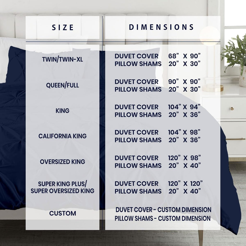 Kotton Culture 120'x 120' 1 Pc Super King Plus Pinch Pleated - Pintuck Duvet Cover Only - 100% Egyptian Cotton 1000 TC - Zipper Closure & 7 Internal Ties- Fits Extra Large King Inserts - Navy Blue
