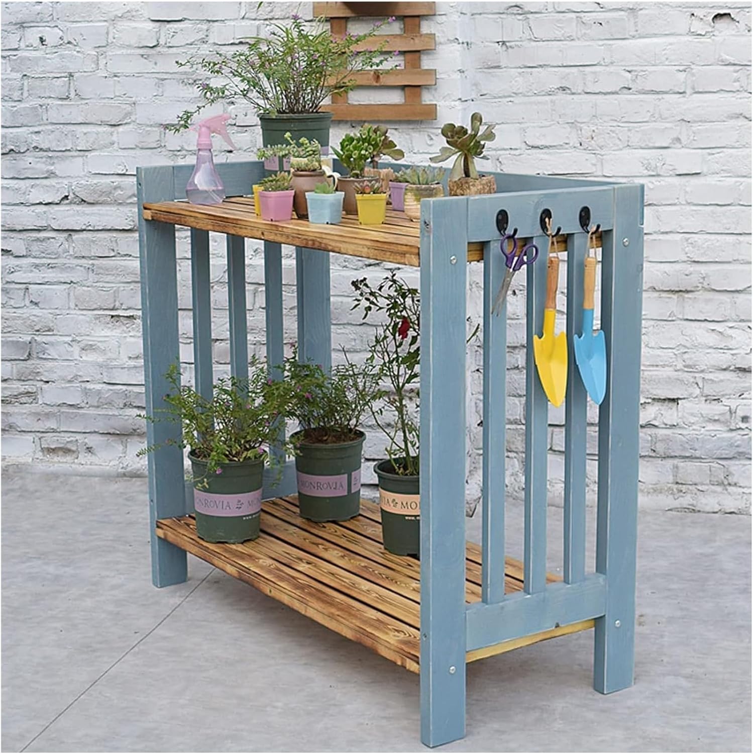 Potting Bench Table,Garden Potting Table, Wooden Garden Potting Bench Garden Work Bench Open Shelf Decorate Plant Gardening Workstation for Patio Courtyards Balcony, 100x45x90cm