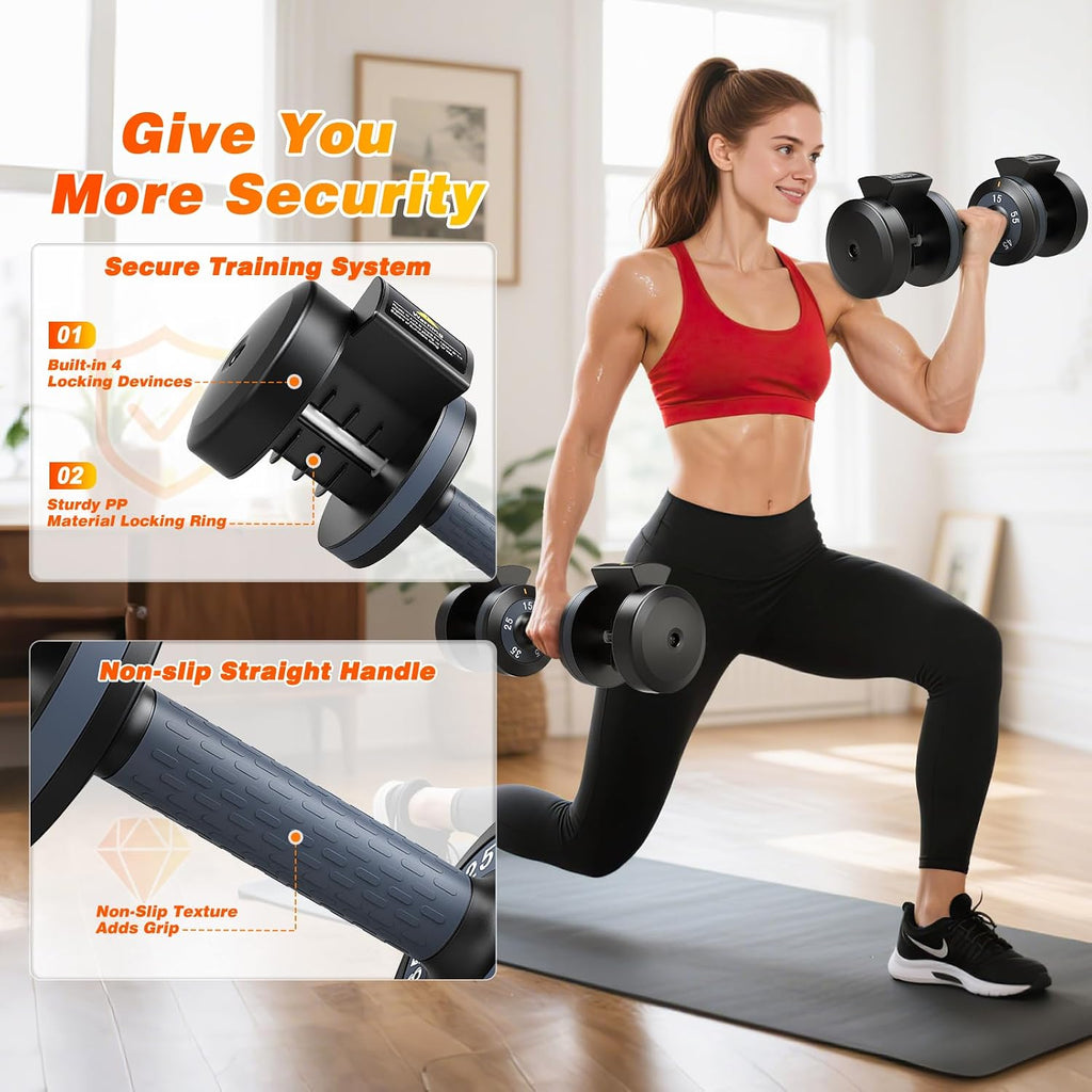 XDDIAS Adjustable Dumbbells Set of 2 for Strength Training, One-Hand Quick Adjust, 25/55/80/90 lbs Options, Anti-Slip Grip Handle, Compact Home Gym Weights for Men Women