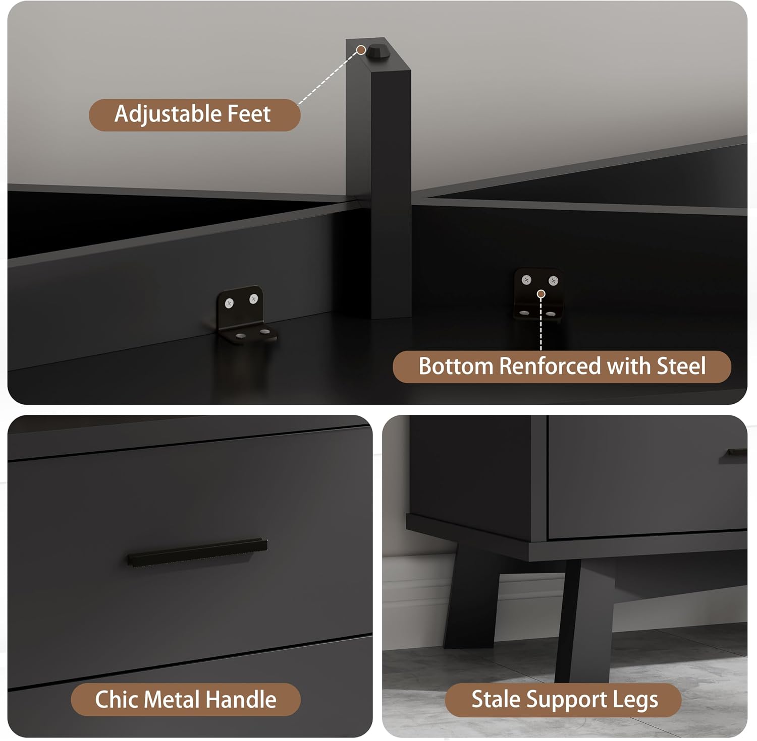 Xixini Dresser for Bedroom with 6 Drawer, Modern Chest of Drawers with X-Shaped Sturdy Base, Wide Wood Double Dresser Closet Clothes Storage Organizer, Wooden TV Stand for Living Room, Hallway, Black
