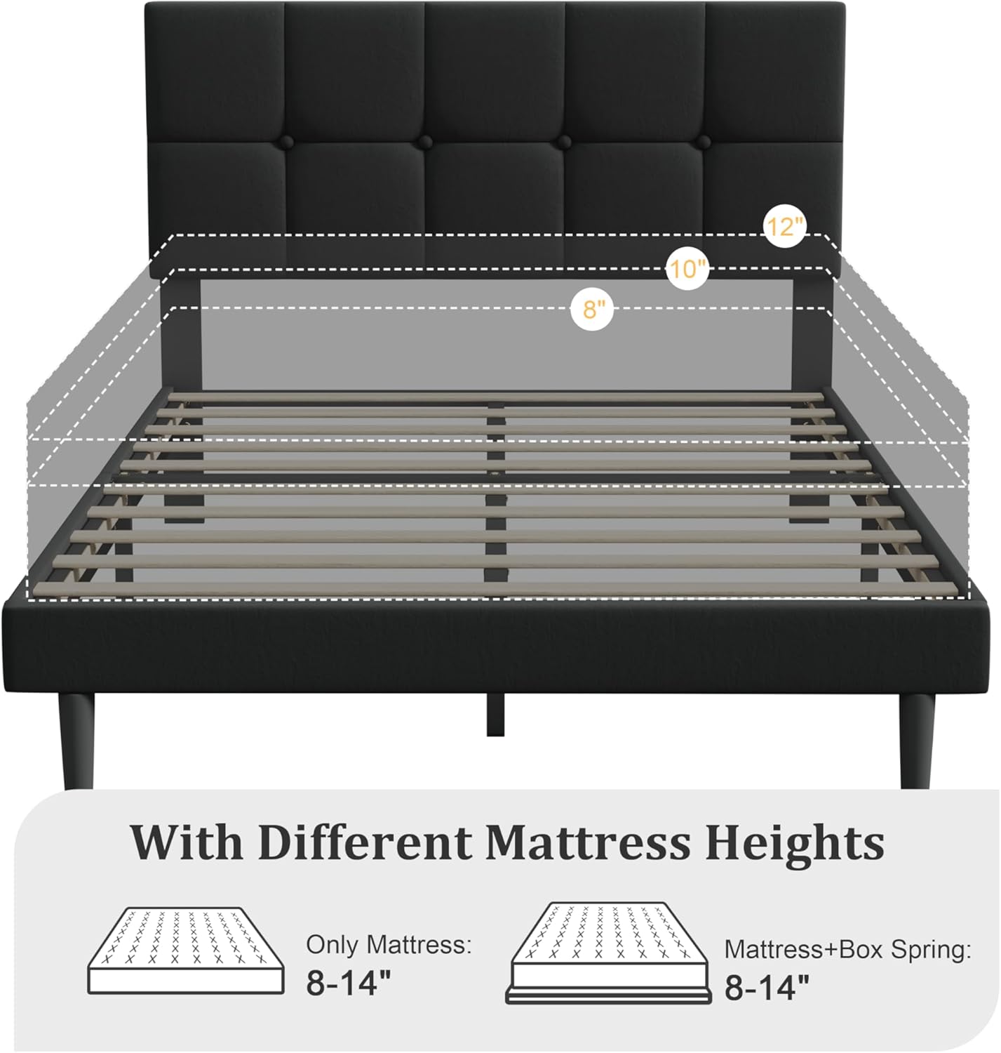 IOILORI Queen Size Bed Frame with Headboard, Queen Upholstered Bed Frame,Queen Platform Bed Frame, No Box Spring, Easy to Assemble,Black