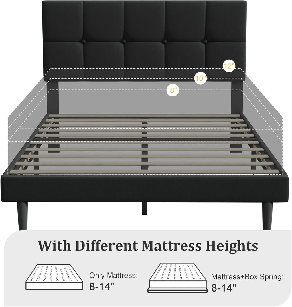 IOILORI Full Size Bed Frame with Headboard,Upholstery Bed Frame Full,Sturdy Full Bed, No Box Spring, Easy to Assemble,Black