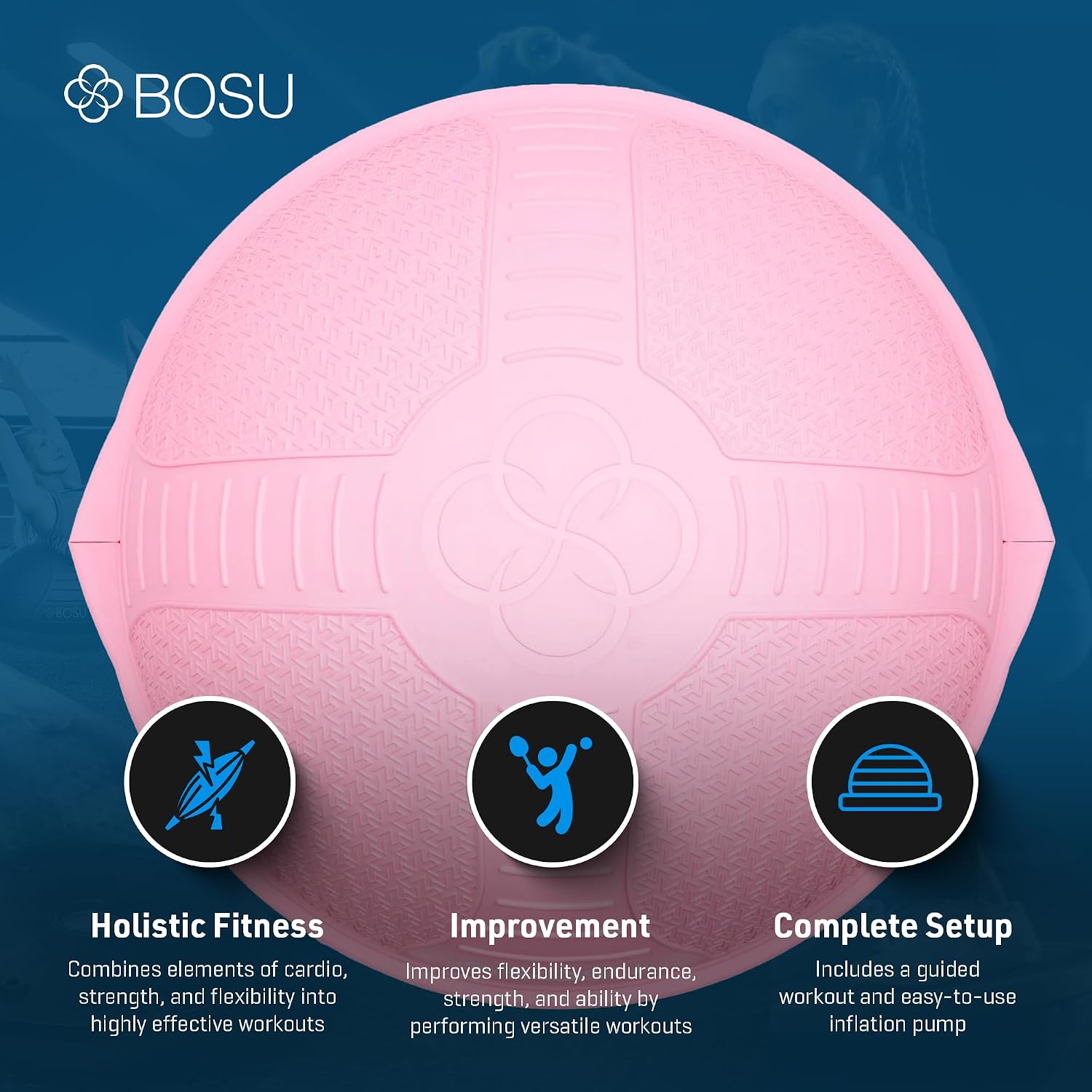 BOSU Nexgen Balance Trainer, Half-Ball Training Equipment, 65 cm Diameter, 300 lb Capacity - Burst-Resistant Stability Exercise Tool w/Non-Slip Base, Includes Hand Pump, Commercial-Grade