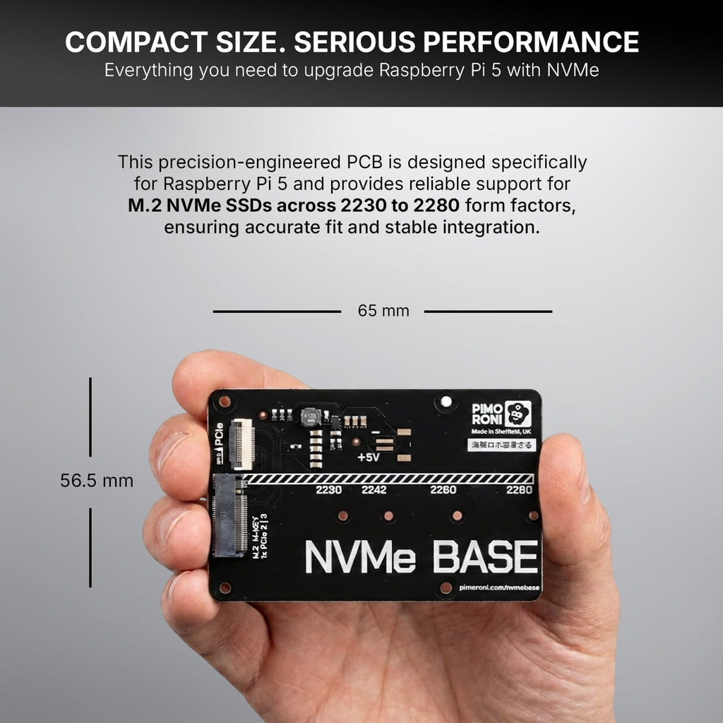 AAAwave NVMe Base for Raspberry Pi 5 M.2 HAT PCIe Extension Board (M.2 2230 to 2280 Supported) (1 TB)