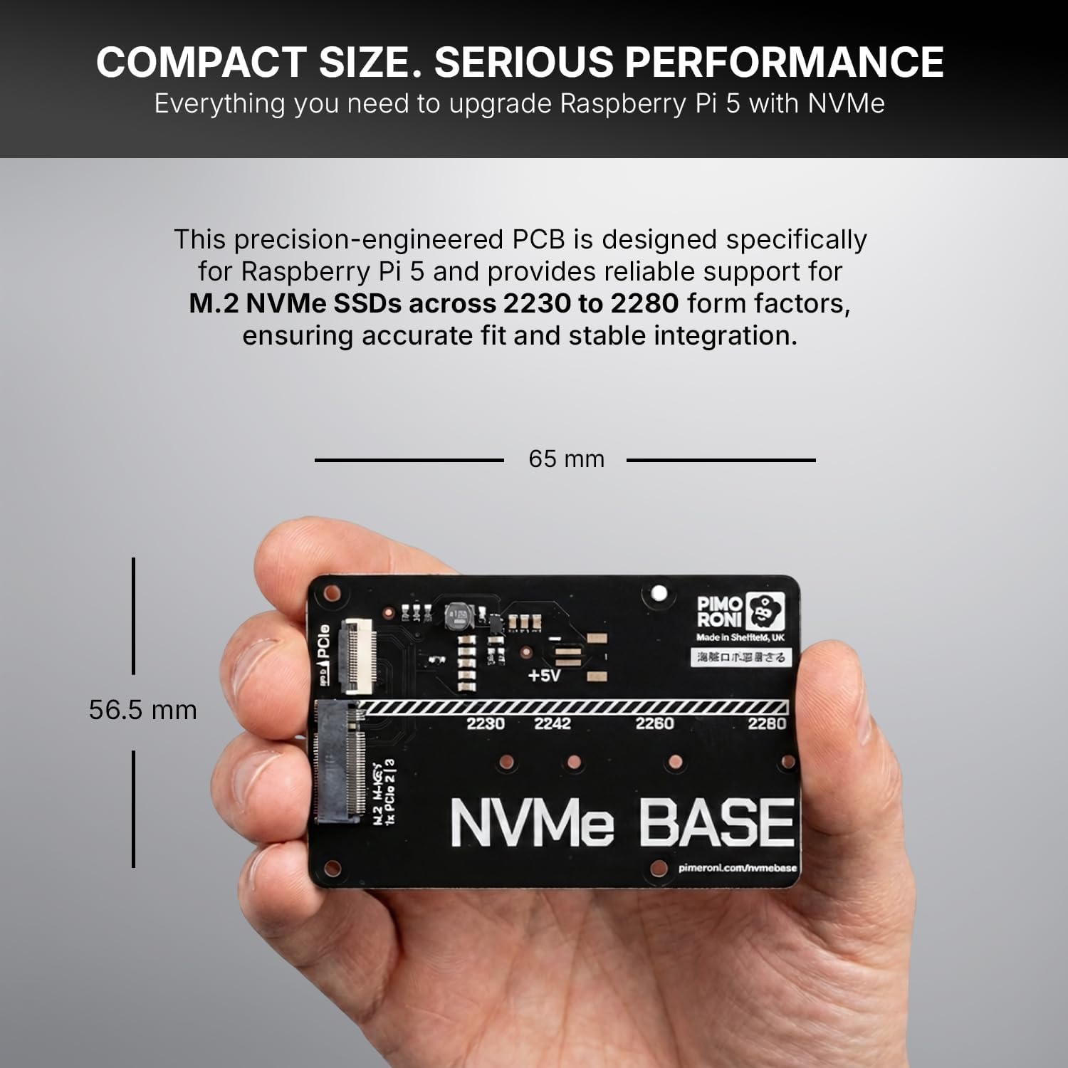 NVMe Base for Raspberry Pi 5 M.2 HAT PCIe Extension Board (M.2 2230 to 2280 Supported) (500 GB)