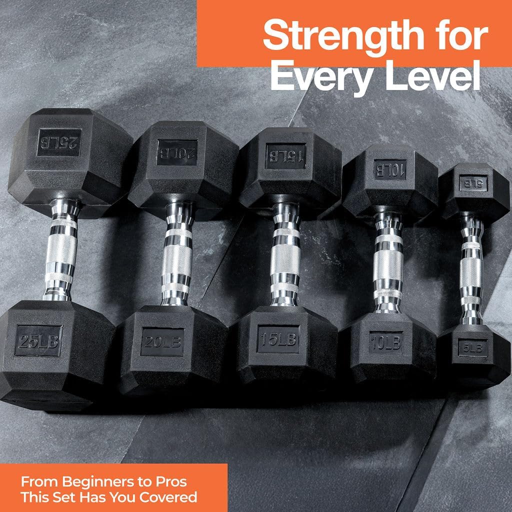 Sagler Weights Dumbbells Set with Rack - 150 lb Rubber-Coated Dumbbells for Easy Grip, Durable Carbon for Strength Training, Essential Workout Equipment for All Fitness Levels