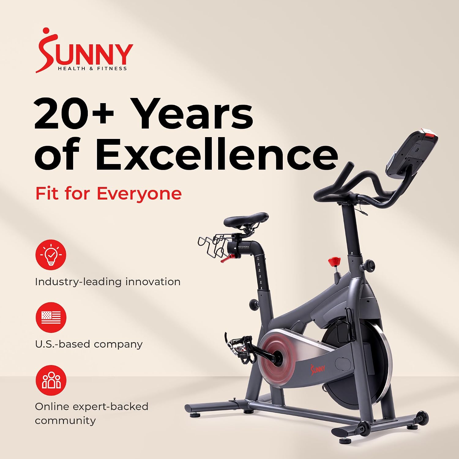Sunny Health & Fitness Smart Magnetic Indoor Cycling Bike, Stationary Exercise Cardio Equipment, Free SunnyFit Training App