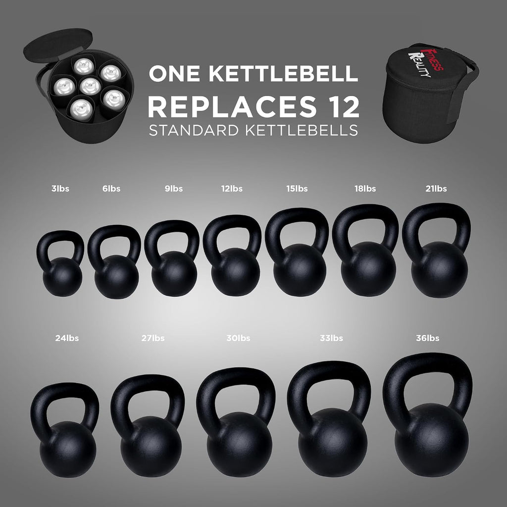 Fitness Reality Adjustable Dumbbells 10-45 Pounds, 3 lbs increments, OPTIONS: Single/Pair/Adjustable Weight Kettlebell