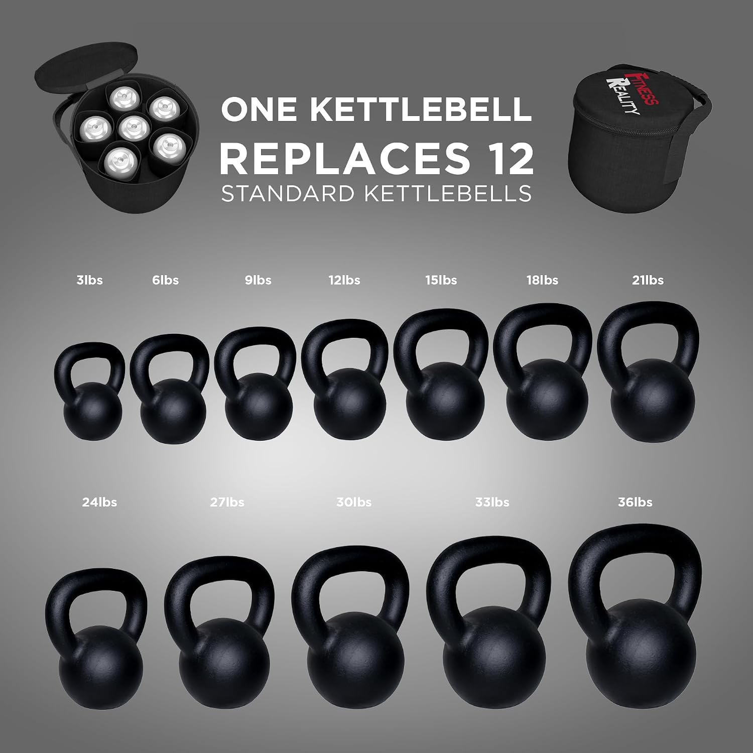 Fitness Reality Adjustable Dumbbells 10-45 Pounds, 3 lbs increments, OPTIONS: Single/Pair/Adjustable Weight Kettlebell