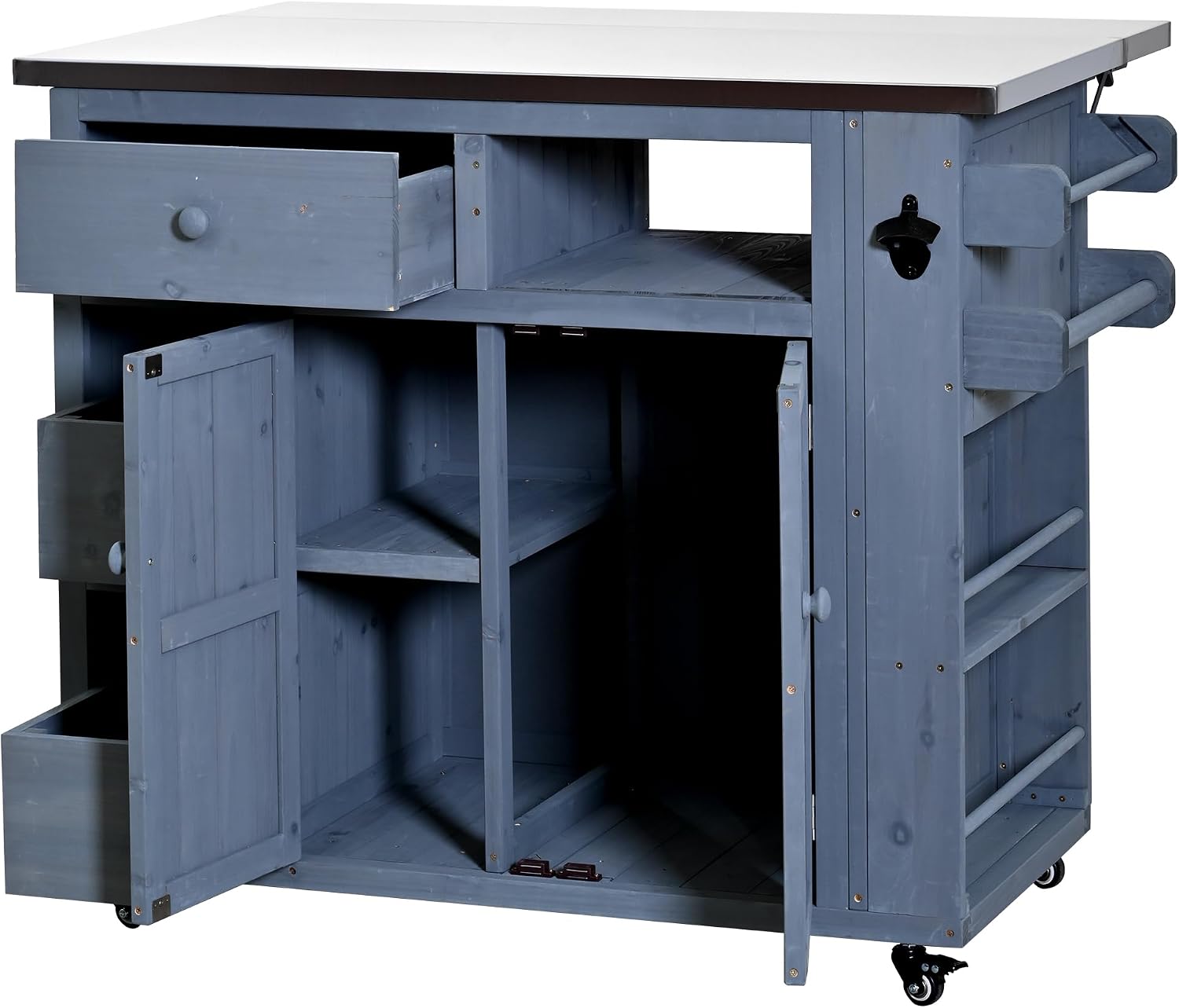 Roomfitters Outdoor Grill Cart and BBQ Prep Station, Stainless Steel Top, Rolling Kitchen Island Potting Bench, Gray