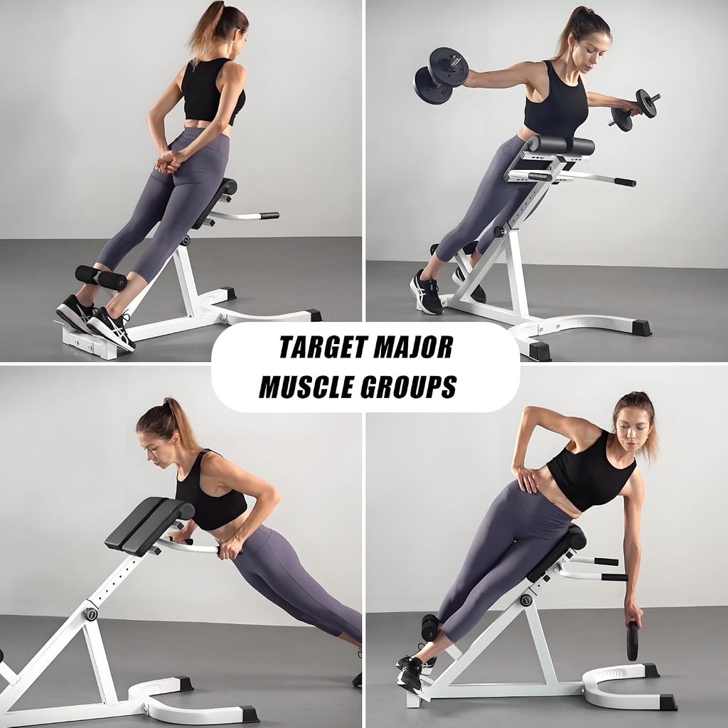 Roman Chair Back Extender - Angle & Height Dual Adjustable Hyperextension Bench for Home Gym - Adjustable Back Exercise Machine Fitness Equipment
